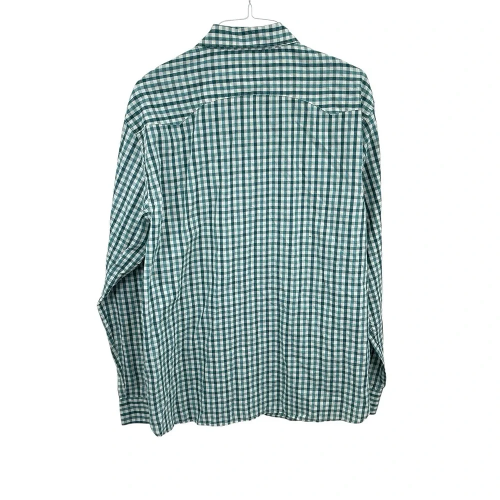 Mens‎ Levi's Western Shirt XXL Gingham Check Pearl Snap Button Modern Fit Teal